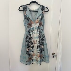 Uttam Boutique floral/crane print open collar dress- size 2/4